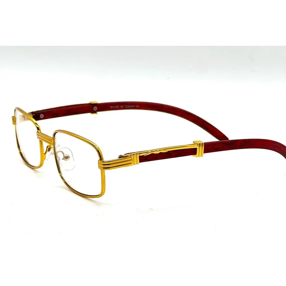 Rimless Rectangle Sunglasses for Men Hip-hop Wood Small Square Clear Lens Lentes